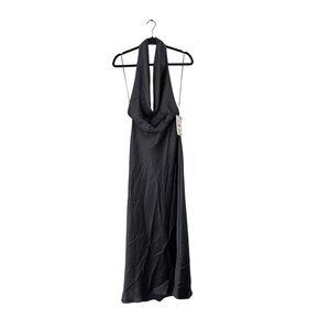 Zara Womens Halter Midi Dress S Open Back Drape Satin black gray 8500/331 NWT